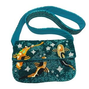 Embellished Teal Crossbody Bag